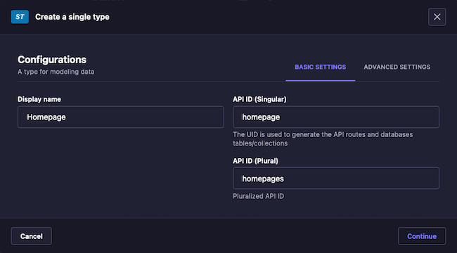 Strapi content builder for a “Home” single